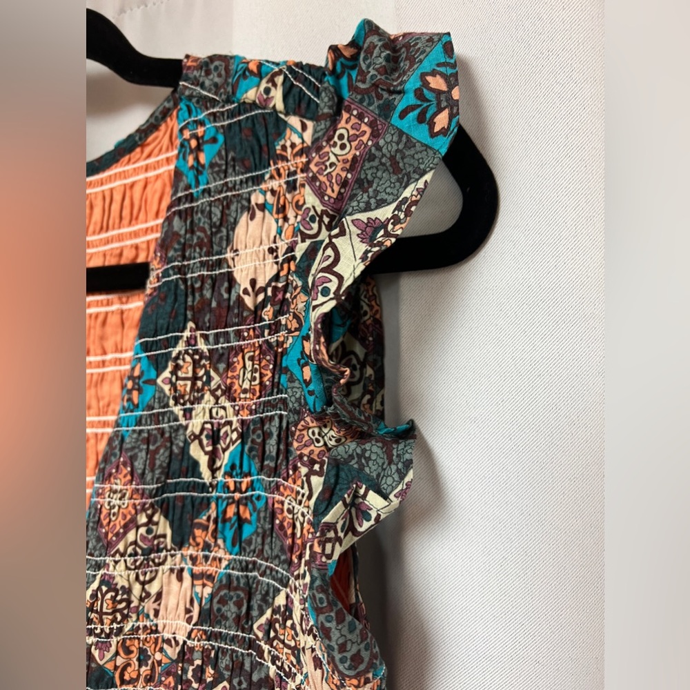 Anthropologie Blue & Brown Patterned Midi Dress - Picture 9 of 13